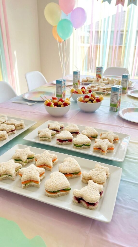 Shaped sandwich bites arranged for kids party