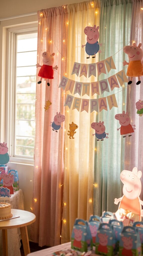 Peppa Pig pastel curtain backdrop with lights