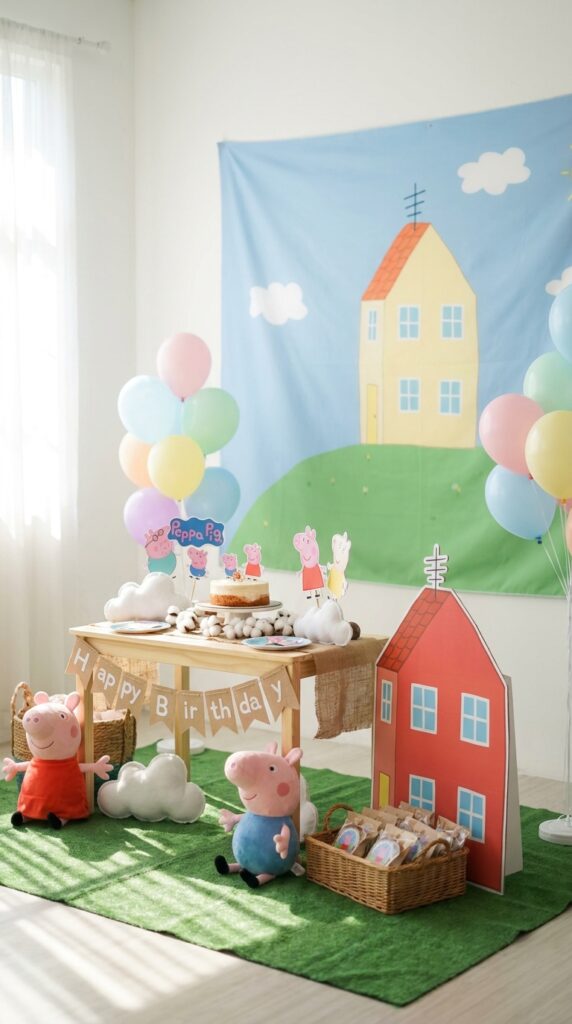 Peppa Pig house themed birthday backdrop
