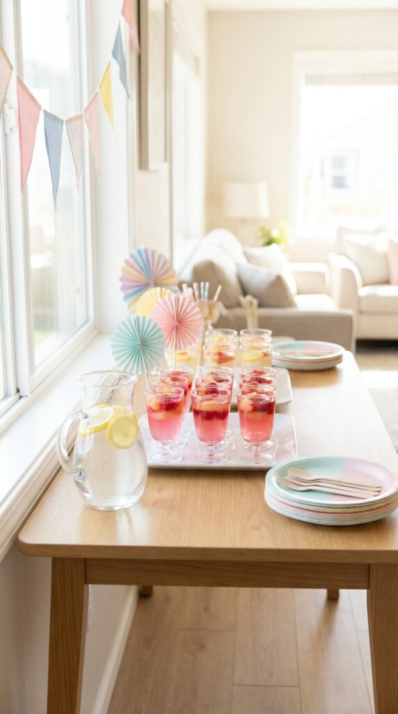 Pink jelly cups in clear containers for kids party