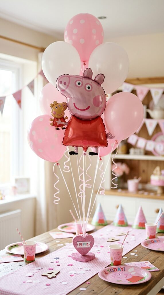 Peppa Pig balloon centerpiece for birthday party table decoration