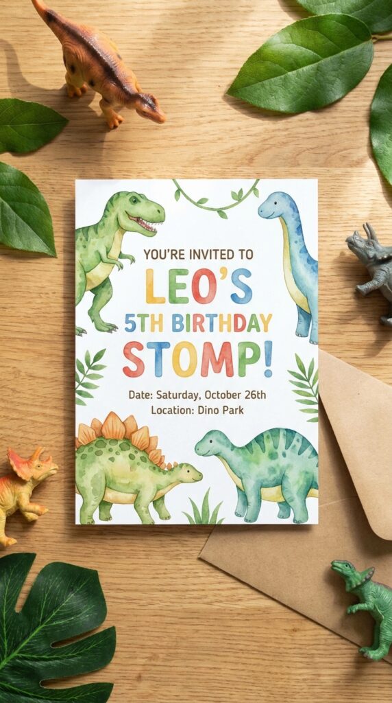 Personalized dinosaur birthday invitation with name