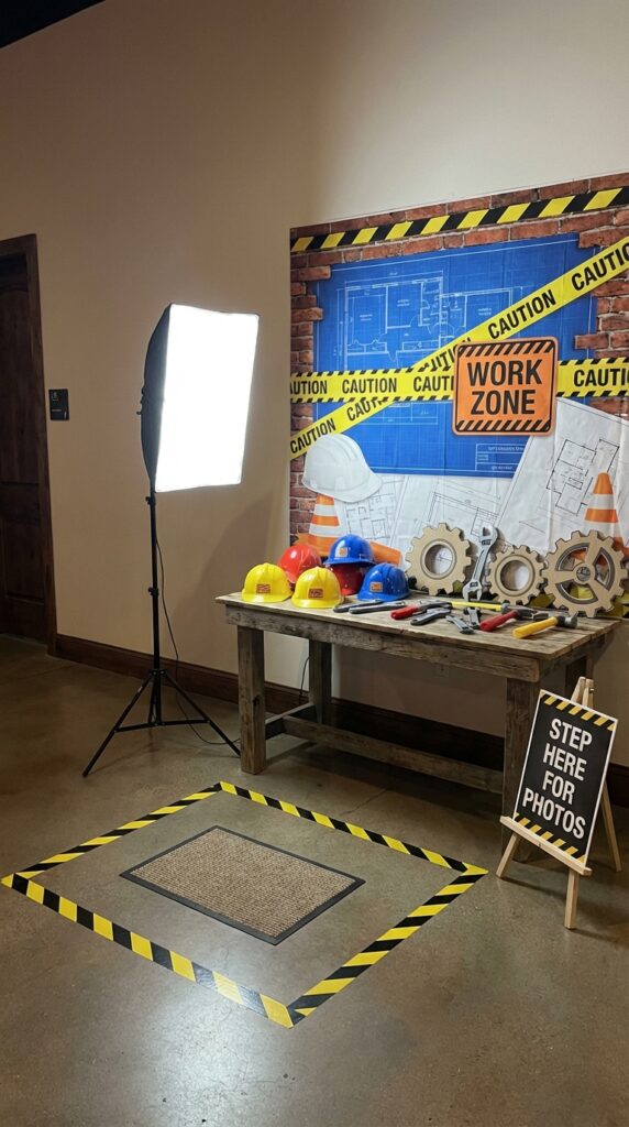 Construction themed photo booth with props