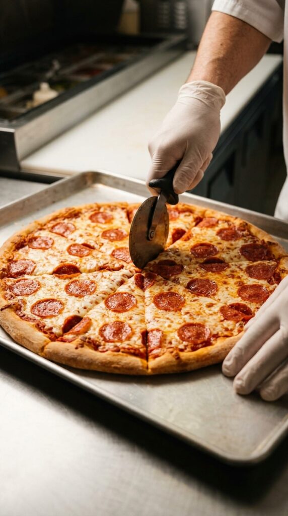 pizza slices with construction warning sign toppers