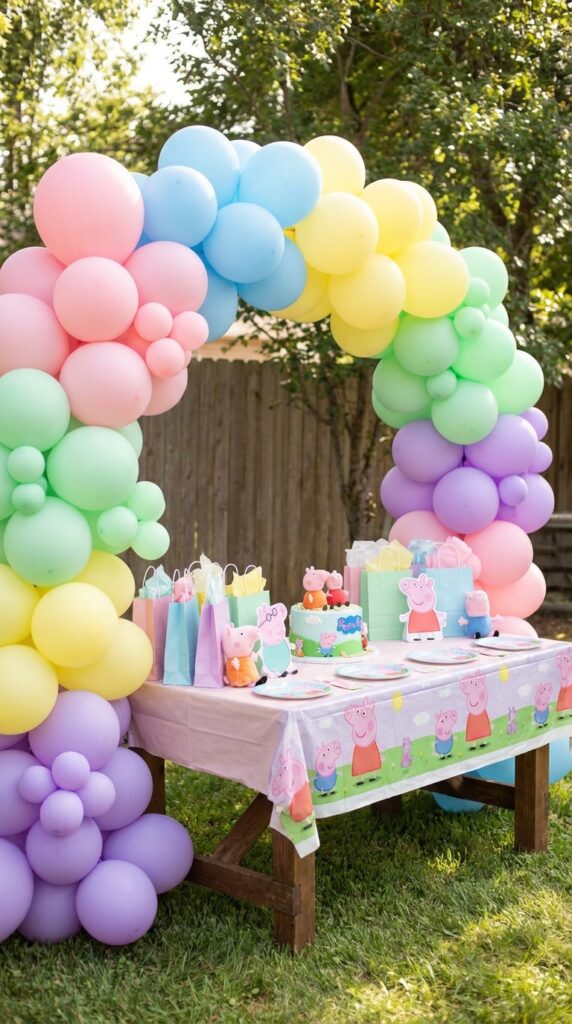 Rainbow balloon Peppa Pig backdrop