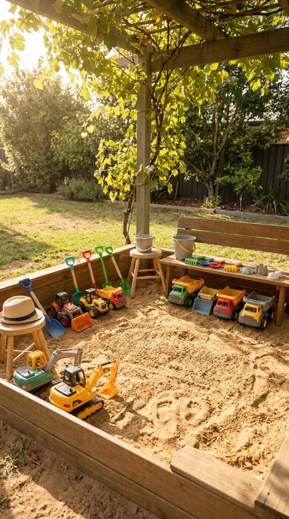 Kids sand digging construction play area