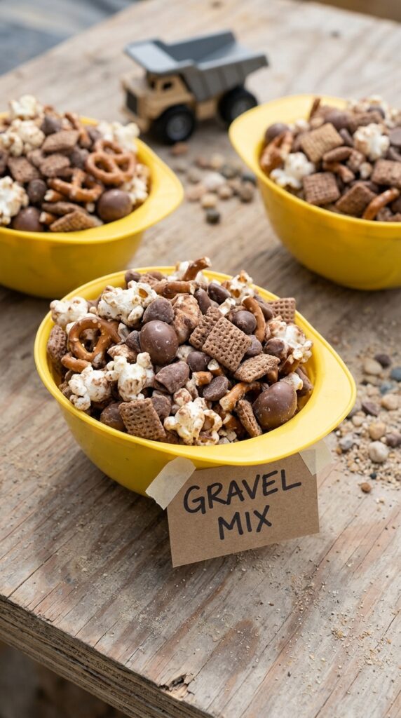 construction gravel popcorn mix with pretzels and chocolate