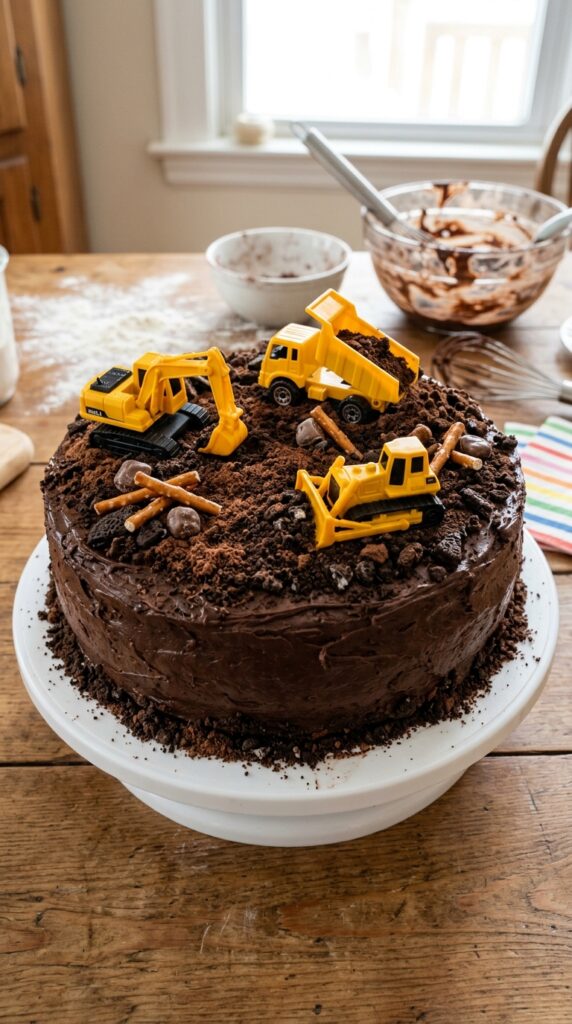 Chocolate dirt construction cake