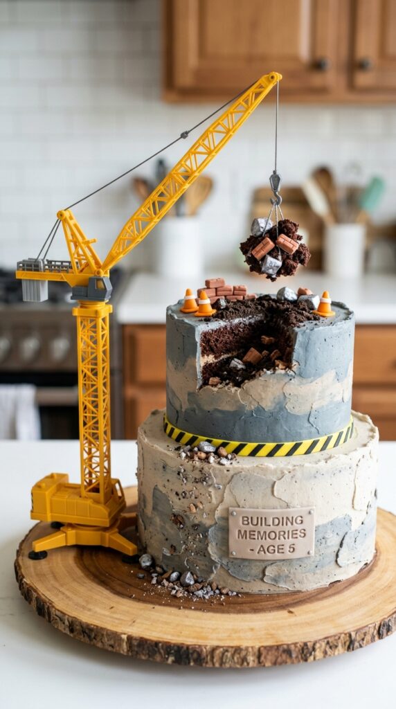  Crane construction cake with lifting feature