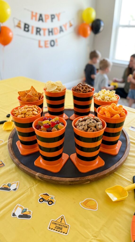traffic cone snack cups for kids birthday party