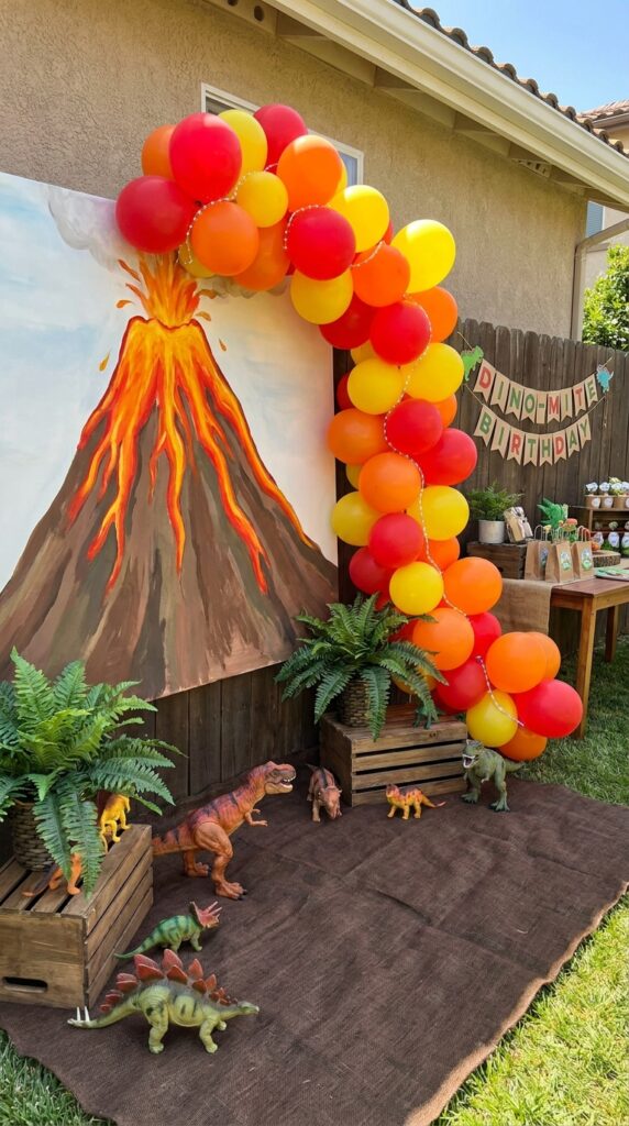 Volcano themed dinosaur birthday backdrop
