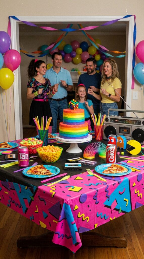 80s retro themed Stranger Things birthday table
