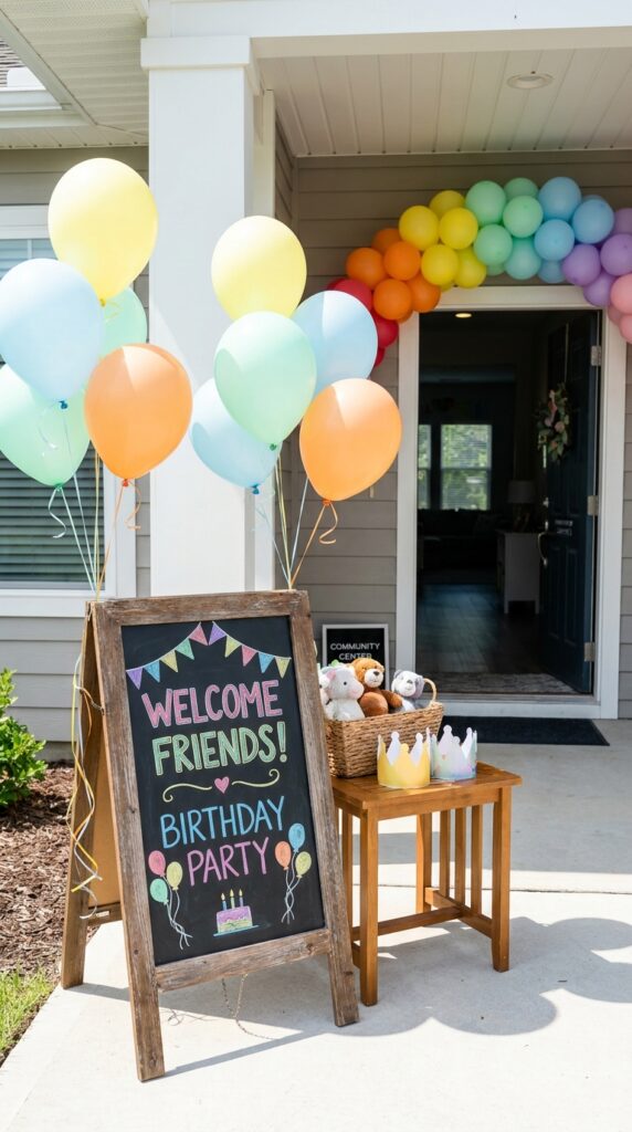 birthday party welcome board entrance setup
