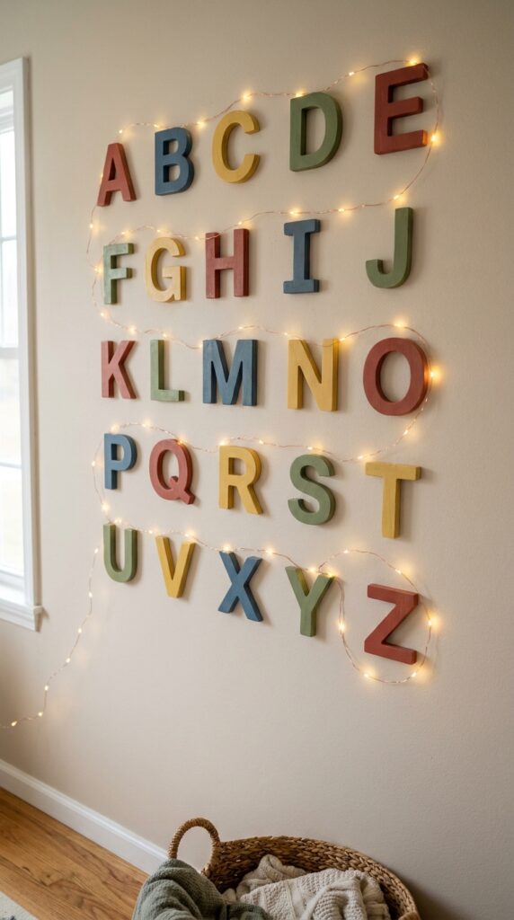 Stranger Things alphabet wall with fairy lights decoration