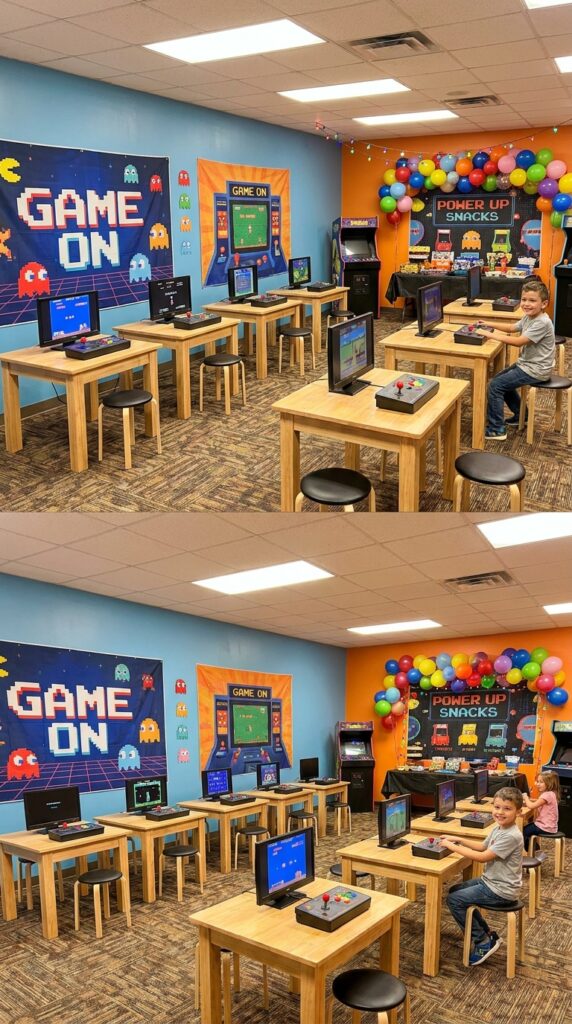 Arcade themed party game zone