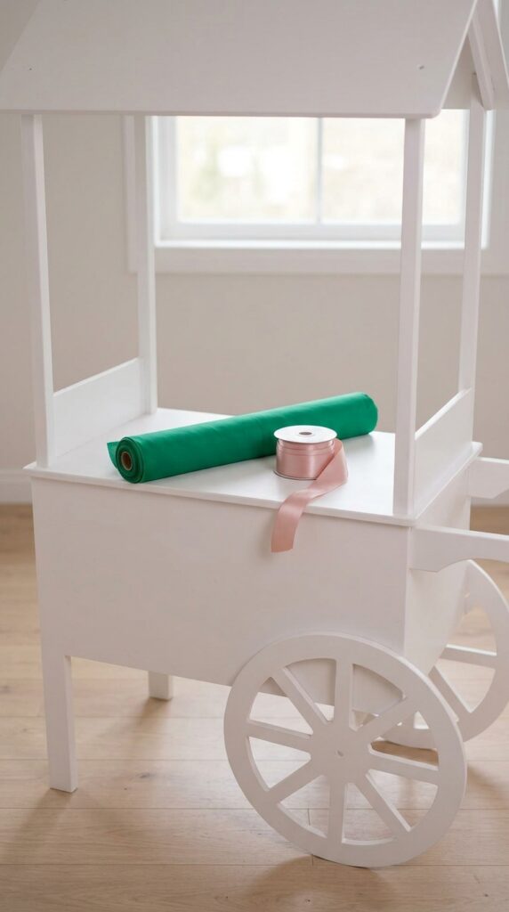 Wicked-themed candy cart with pink and green birthday treats.