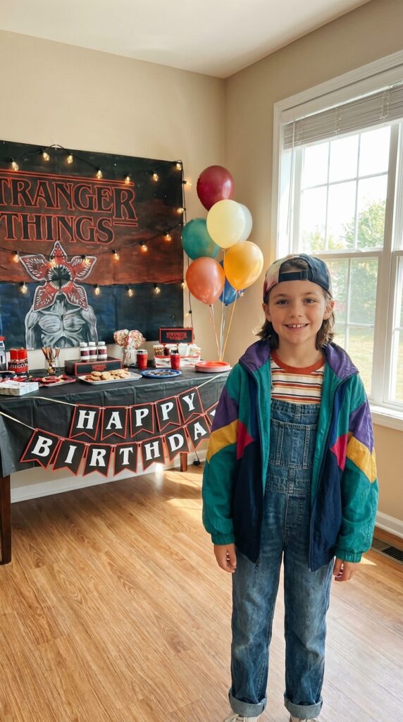 Dustin inspired retro outfit with cap and colorful t-shirt