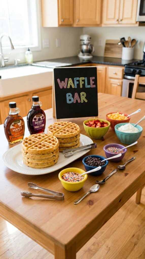 Eggo waffle snack station birthday party setup