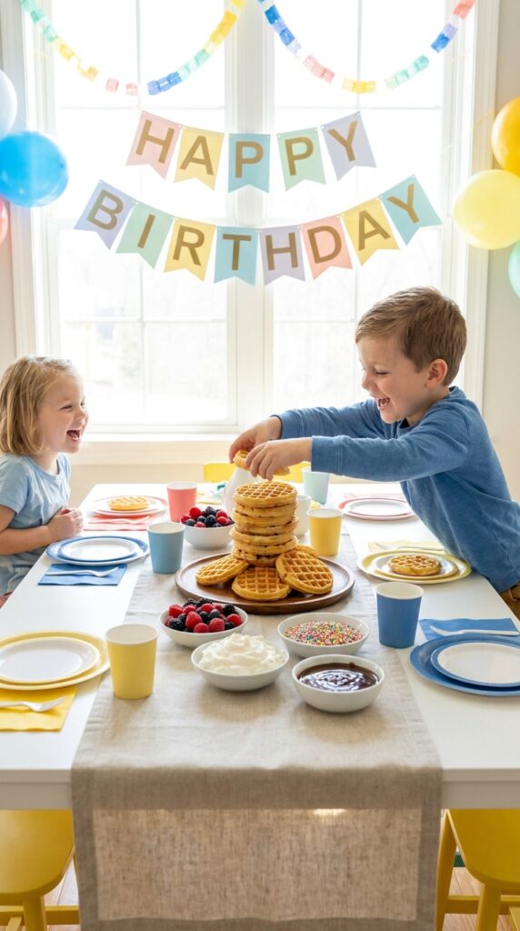 Eggo waffle stacking activity at Stranger Things themed birthday party