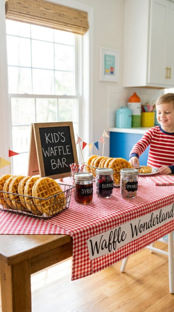 Eggo waffle station Stranger Things birthday setup