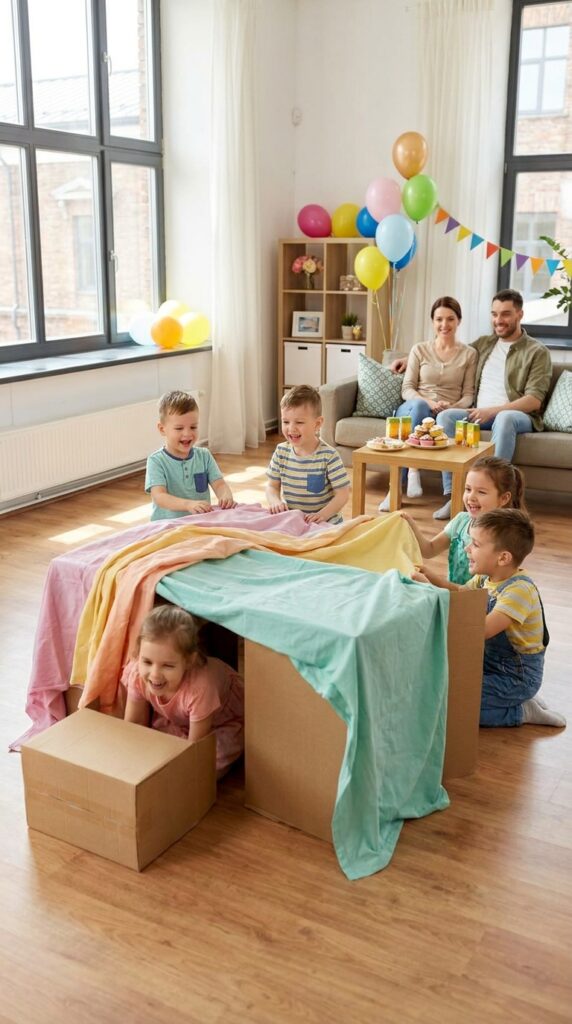 Kids pretending to use telekinetic powers in Eleven-inspired party game