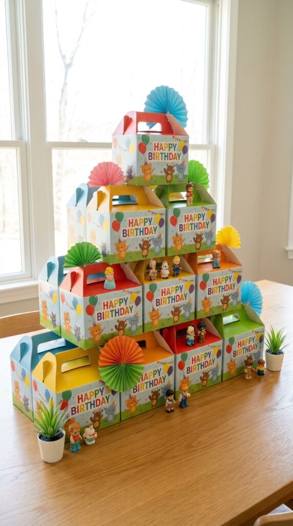 Eggo waffle box centerpiece display with Eleven figure on party table