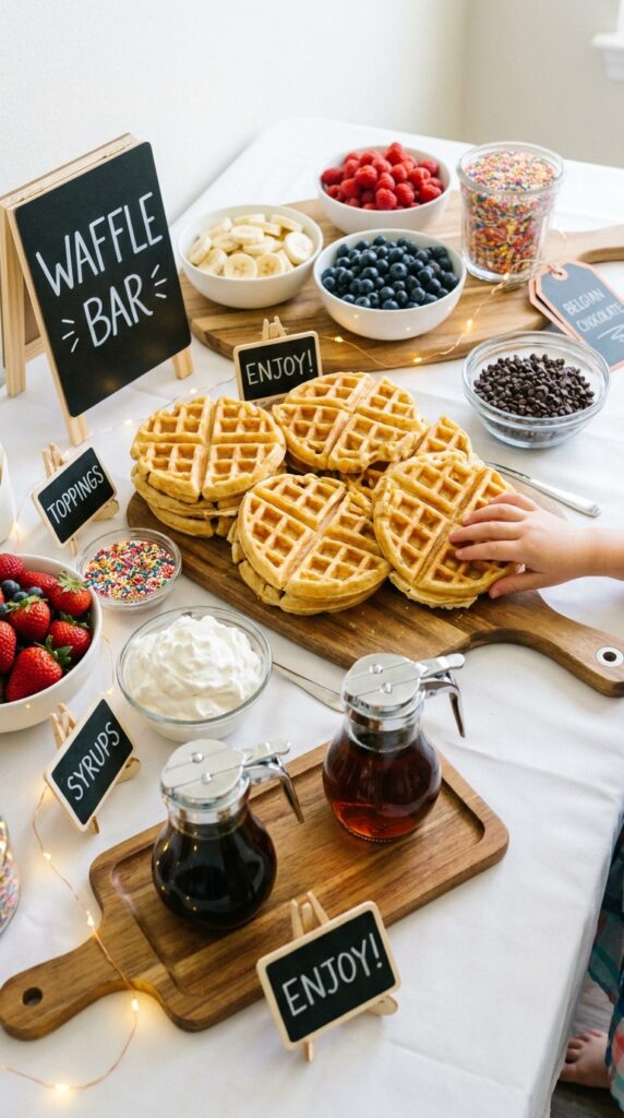Eggo waffle themed birthday food station