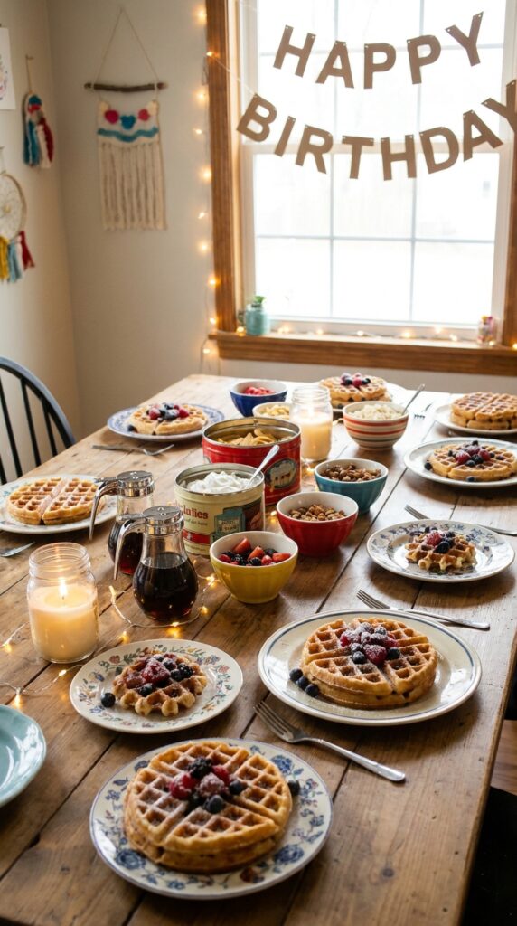 Eleven waffle themed birthday table setup
