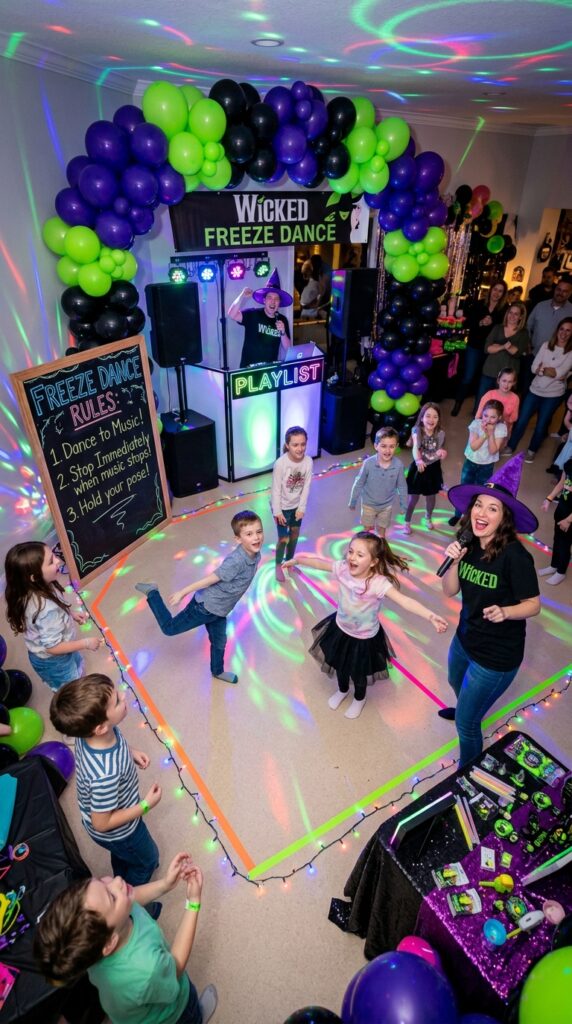 Freeze dance game area at a wicked birthday celebration.
