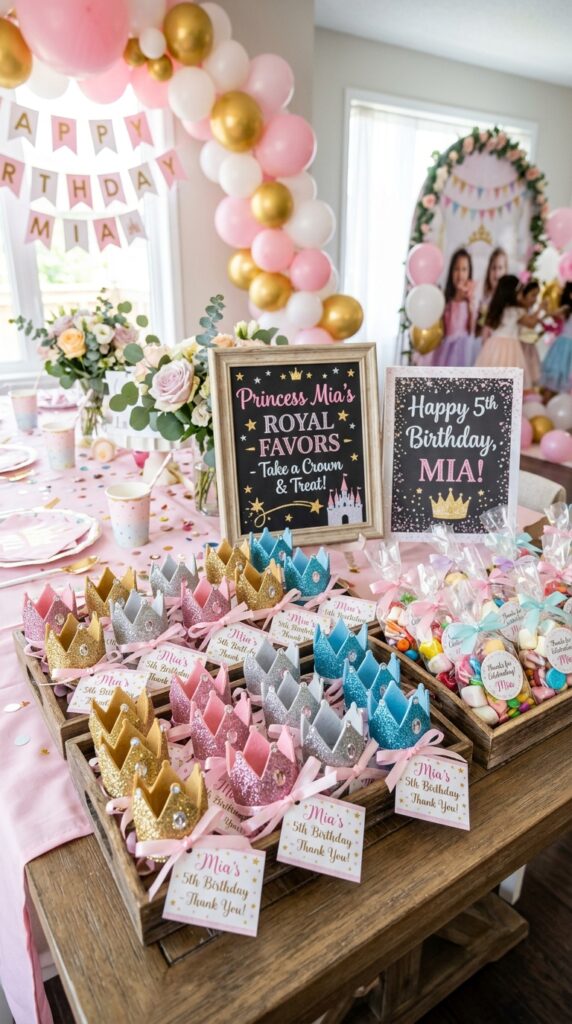 Glitter crown party favors for a magical wicked birthday celebration.
