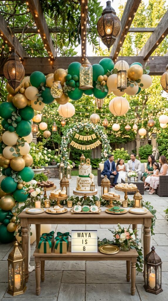 Magical lantern decorations for a wicked themed birthday party setup.