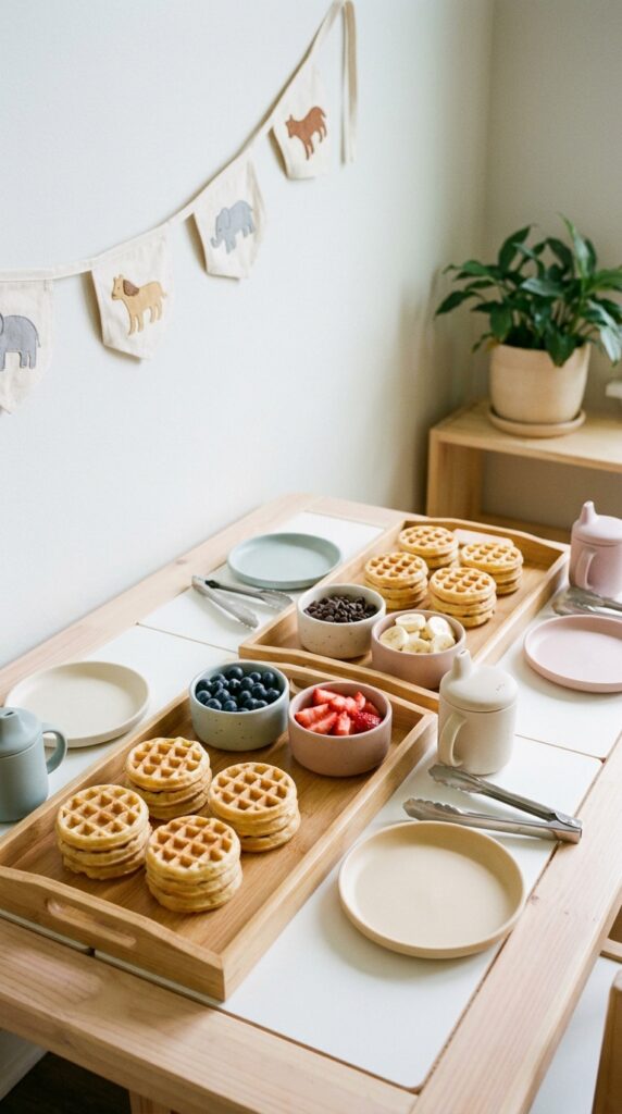 Eggo waffle snack station for kids birthday party