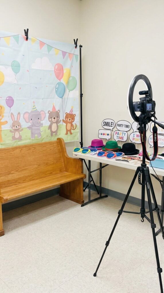 birthday party photo booth kids setup