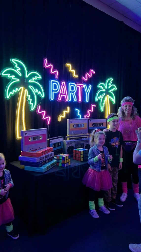 80s neon Stranger Things themed backdrop