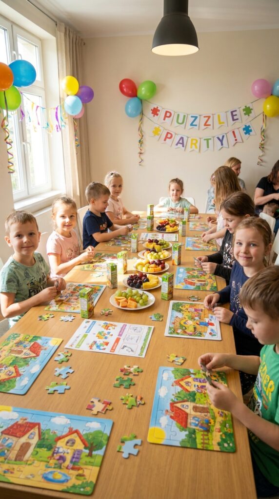 Kids solving secret code puzzle at Stranger Things themed birthday party