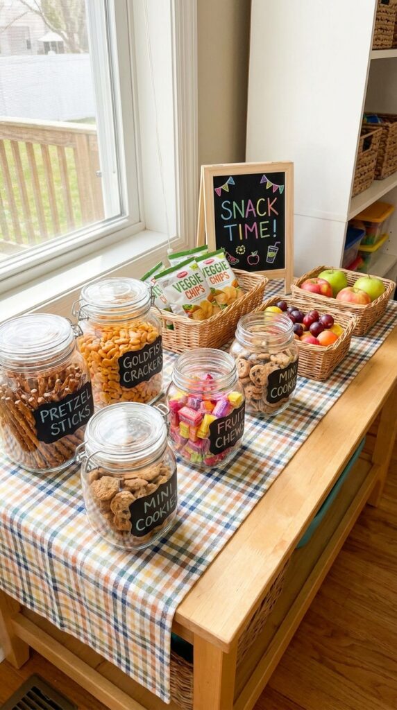 kids snack bar birthday party setup