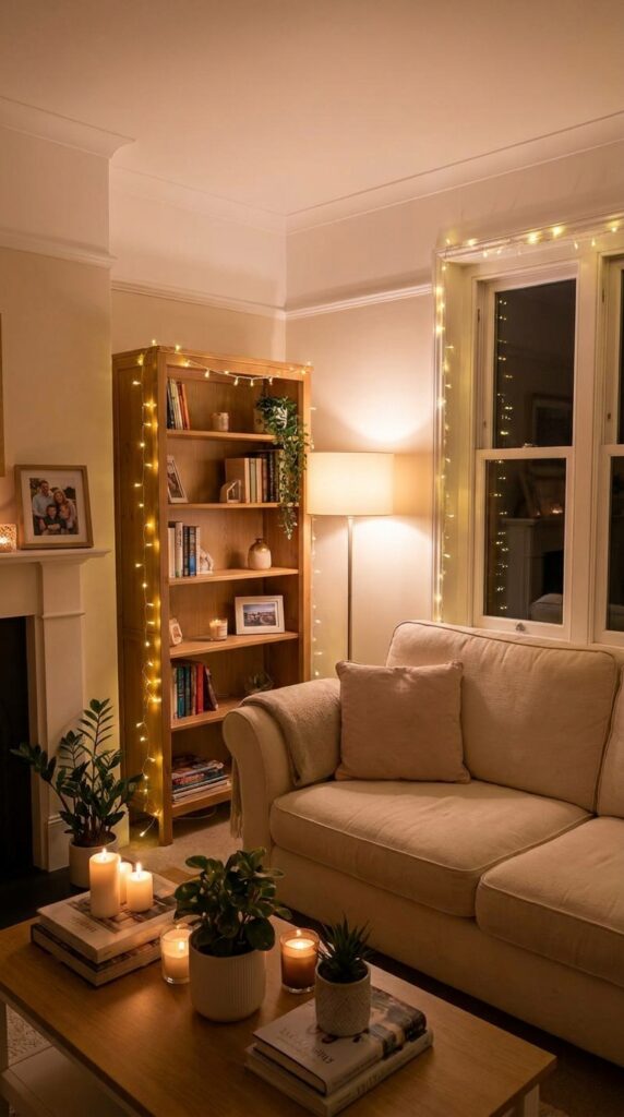 soft lighting birthday decoration setup