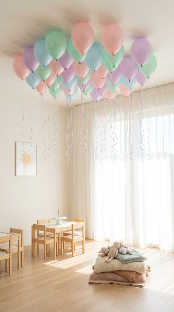 Pastel upside down balloon decoration for toddler Stranger Things party