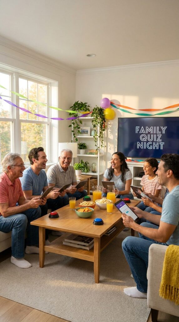 Group of kids playing Stranger Things trivia game at themed party