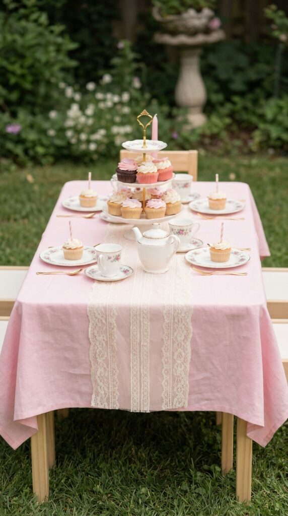Enchanted tea party table for a Wicked first birthday celebration.