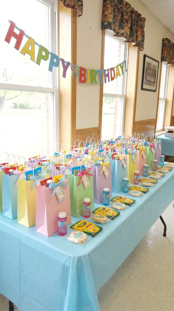 themed party favors table kids birthday