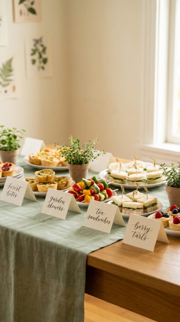 Themed snack labels for birthday party table