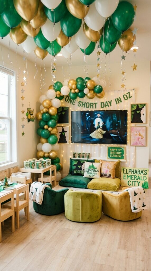 Toddler Wicked birthday cozy movie corner setup