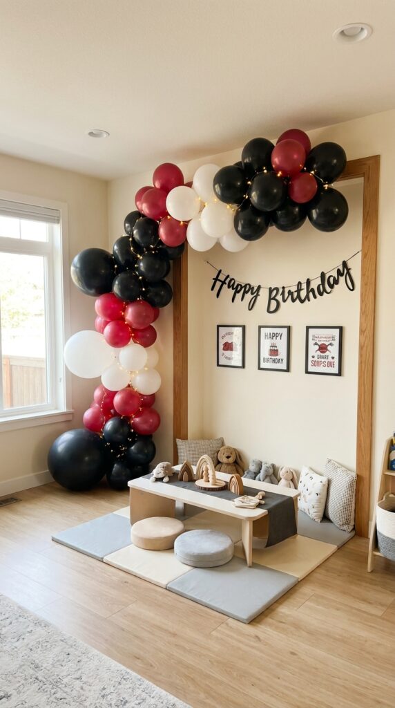 Stranger Things upside down balloon garland birthday setup