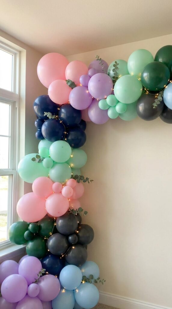 Stranger Things balloon wall with pastel and dark theme mix
