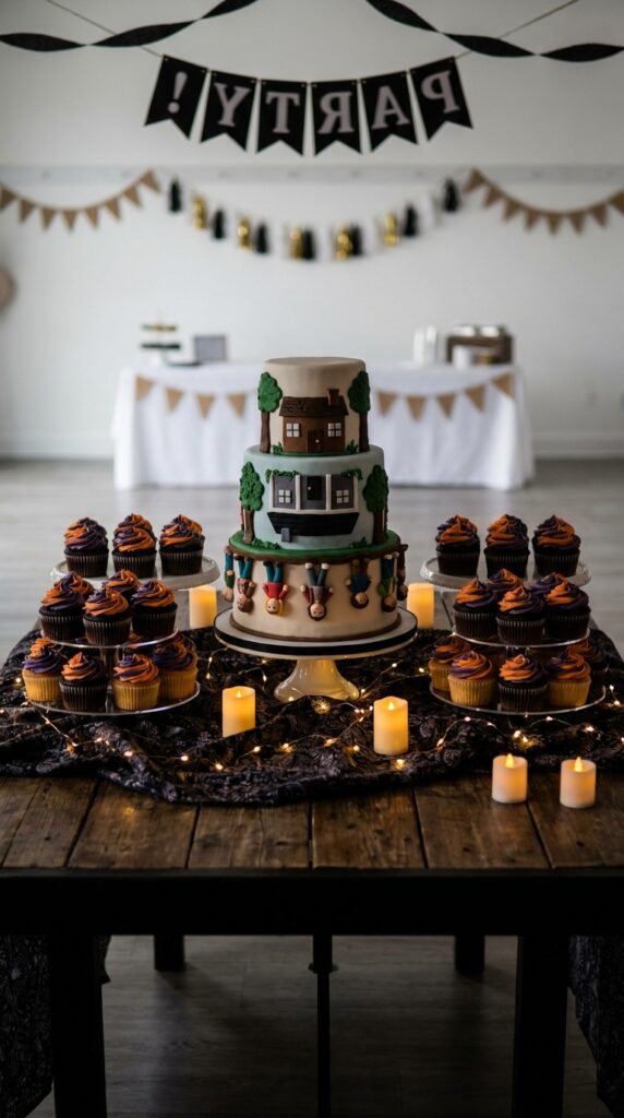 Upside down themed birthday cake display table