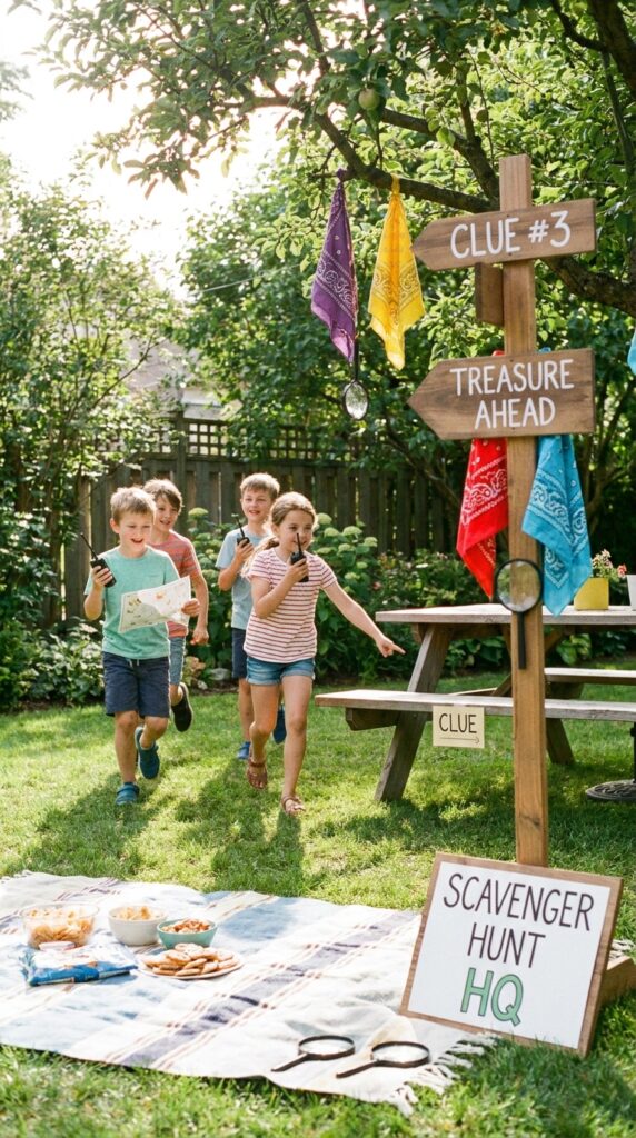 Kids playing walkie talkie themed party game