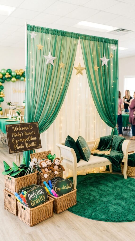 Fairy light photo booth for a Wicked-inspired first birthday party.