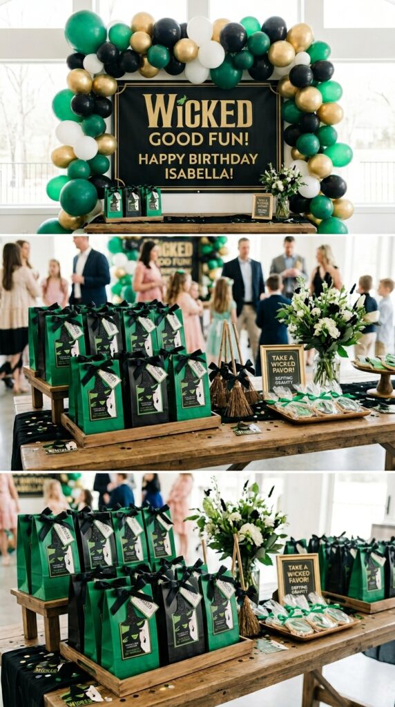 Wicked birthday party favor station with themed gift bags